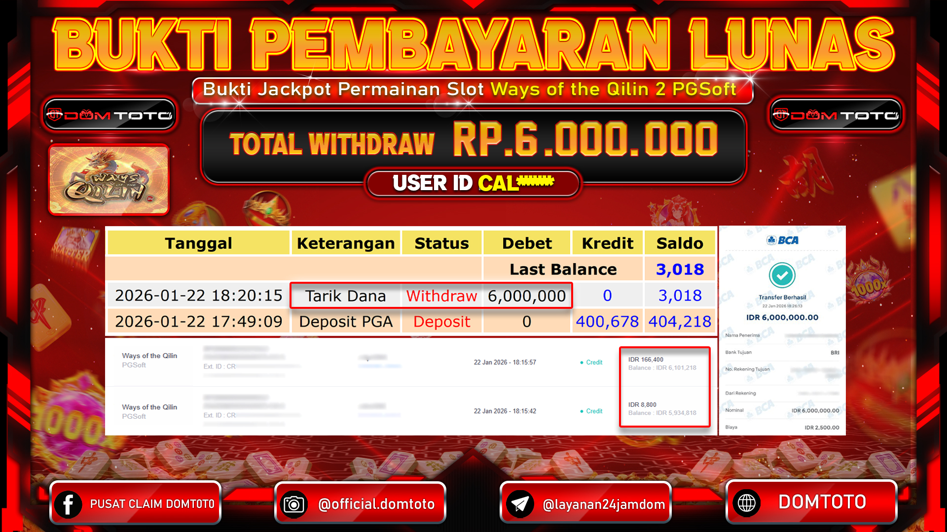 JACKPOT SLOT Ways of the Qilin PGSoft  22   JANUARI 2026